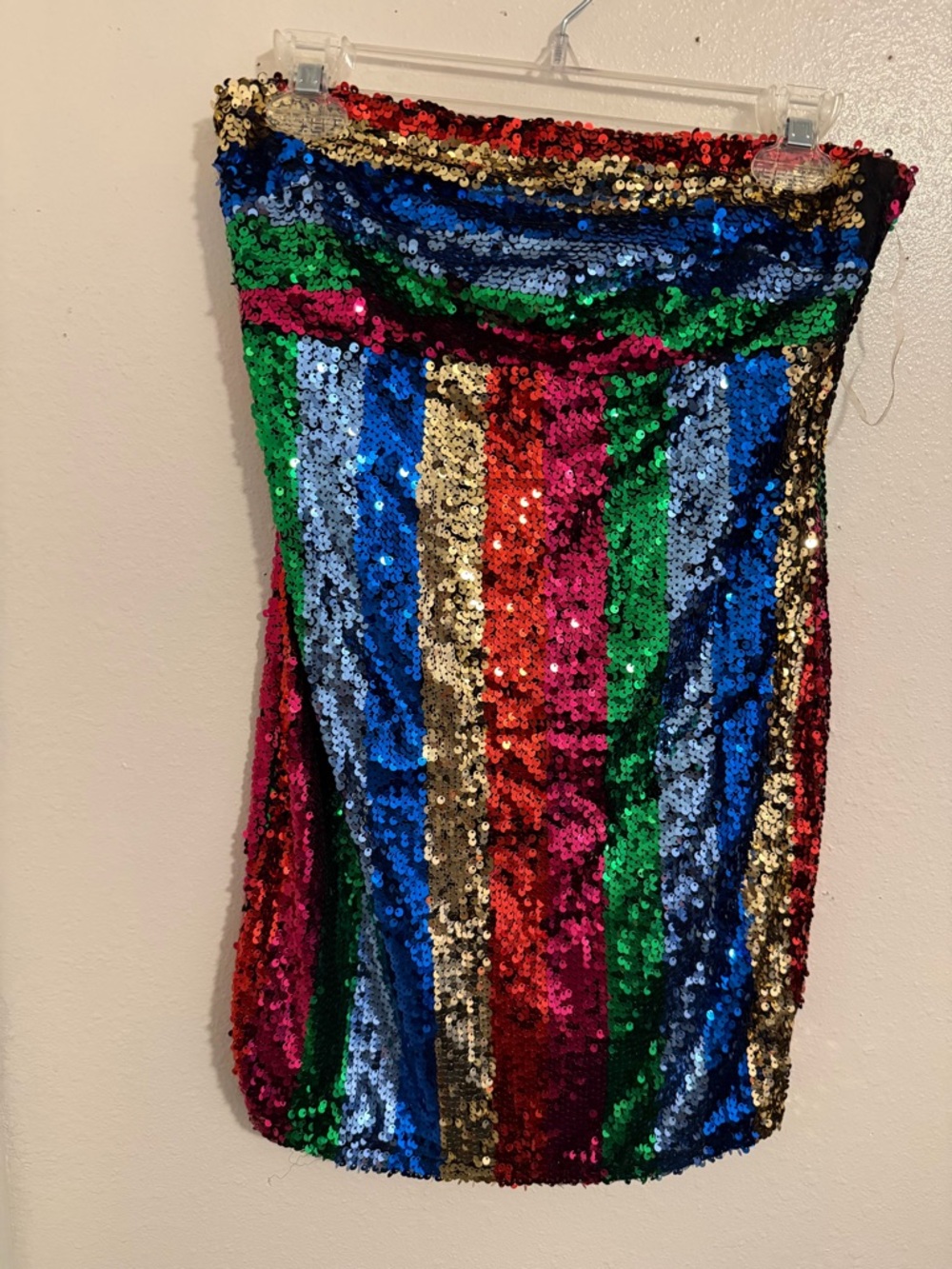 Charlotte Russe Black Sequin Strapless Dress with Multicolor Accents